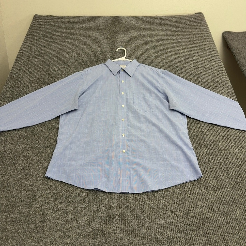 Brooks Brothers Shirt Mens 17-4/5 Blue Cotton Plaid Regent Non Iron Professional